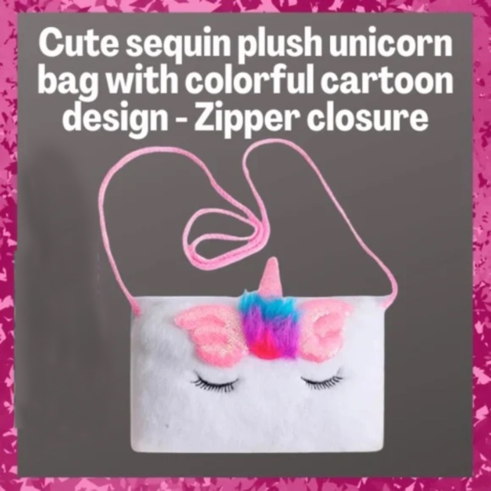 Sequin Plush Unicorn Pink and White Tie Dye Bag - Crossbody - Zipper Top - NWT